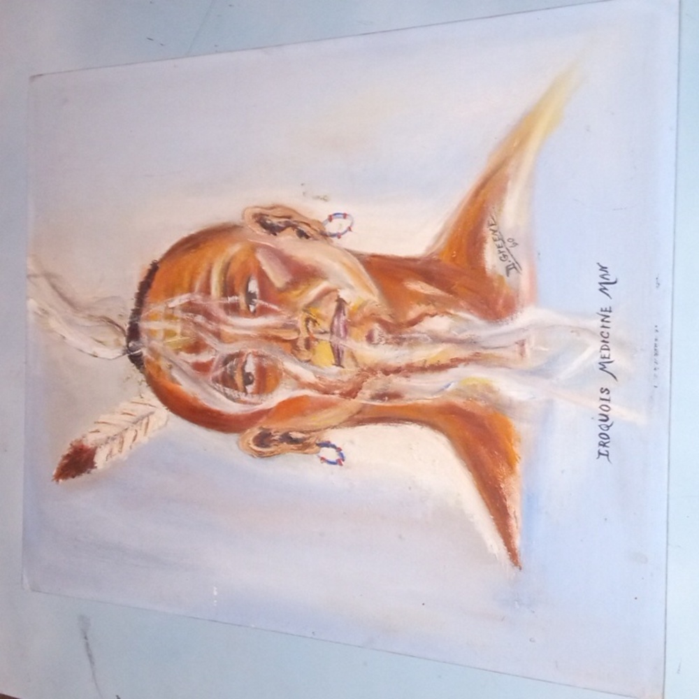 Iroquois Medicine Man Original Painting D. Greene 1960 64 Years Old